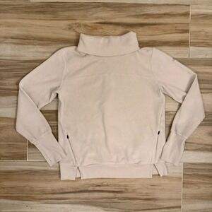 Alo Yoga Womens Fleece Funnel Neck Pullover Sweatshirt Thumbholes Cream Small